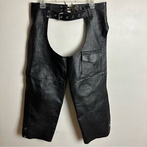 Genuine Leather Chaps Men's Size Medium Adjustable Pocket Zippers Black Biker